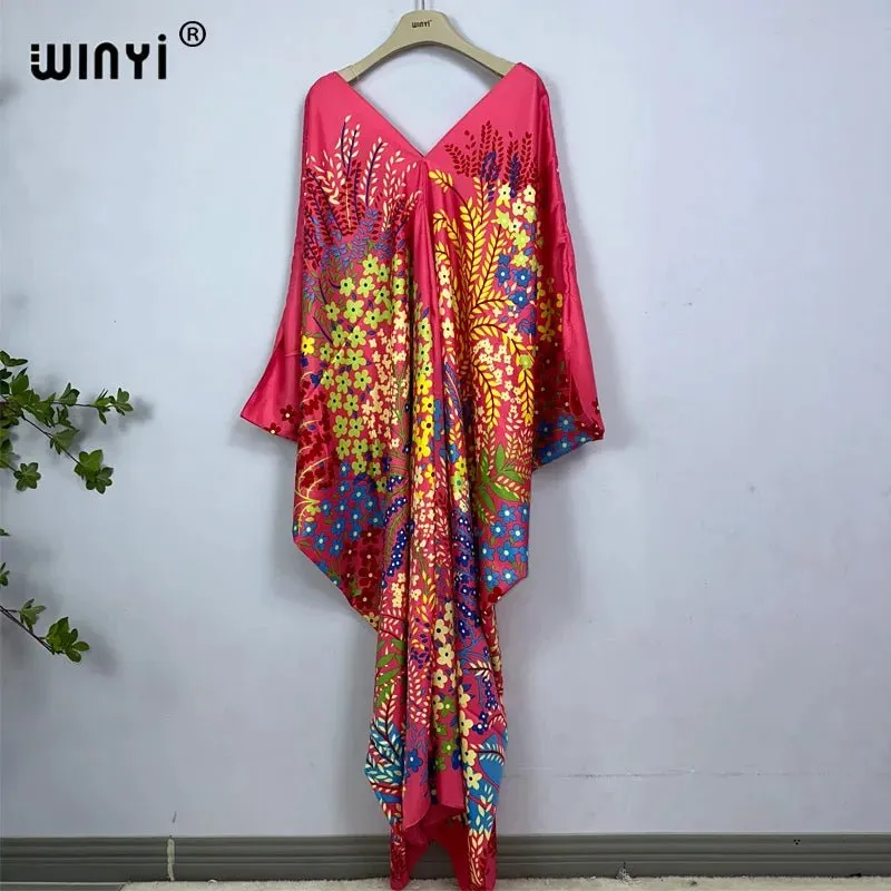 Bohemian Print Maxi Kaftan: Stylish Summer Abaya Dress for Women