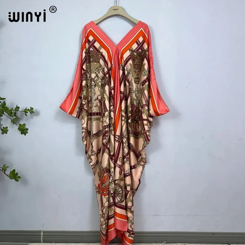 Bohemian Print Maxi Kaftan: Stylish Summer Abaya Dress for Women