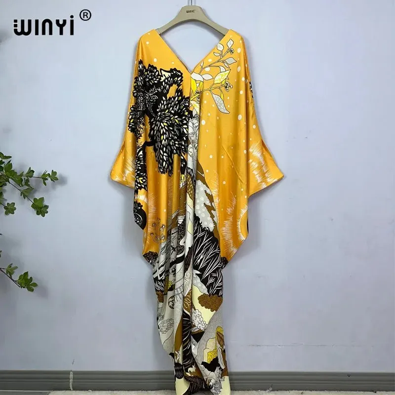 Bohemian Print Maxi Kaftan: Stylish Summer Abaya Dress for Women