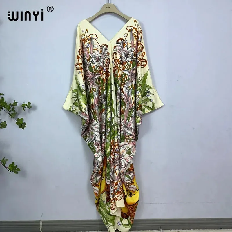 Bohemian Print Maxi Kaftan: Stylish Summer Abaya Dress for Women