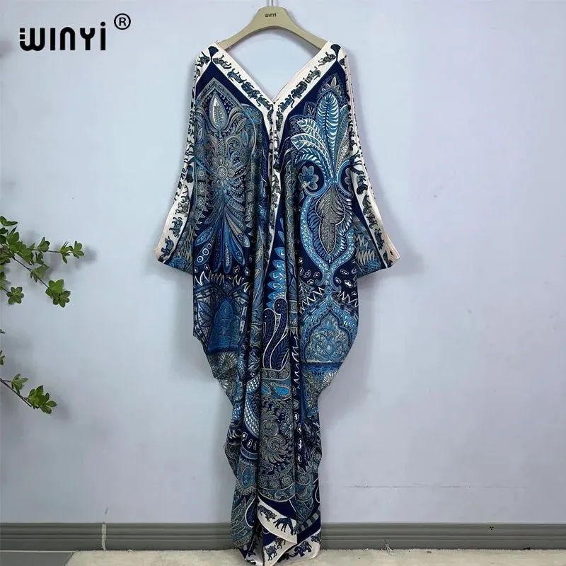 Bohemian Print Maxi Kaftan: Stylish Summer Abaya Dress for Women