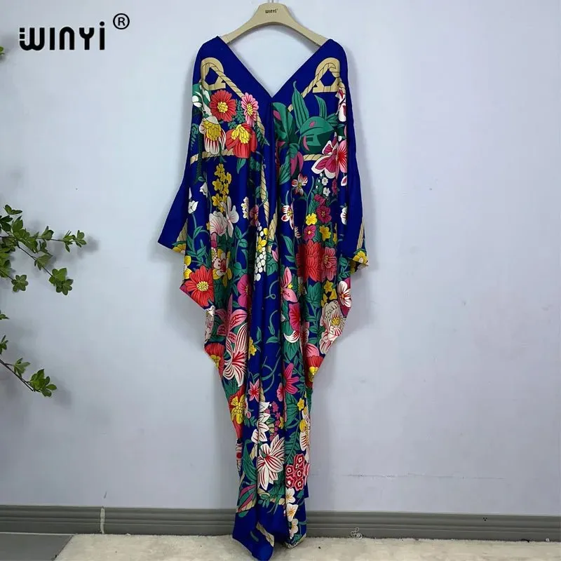 Bohemian Print Maxi Kaftan: Stylish Summer Abaya Dress for Women