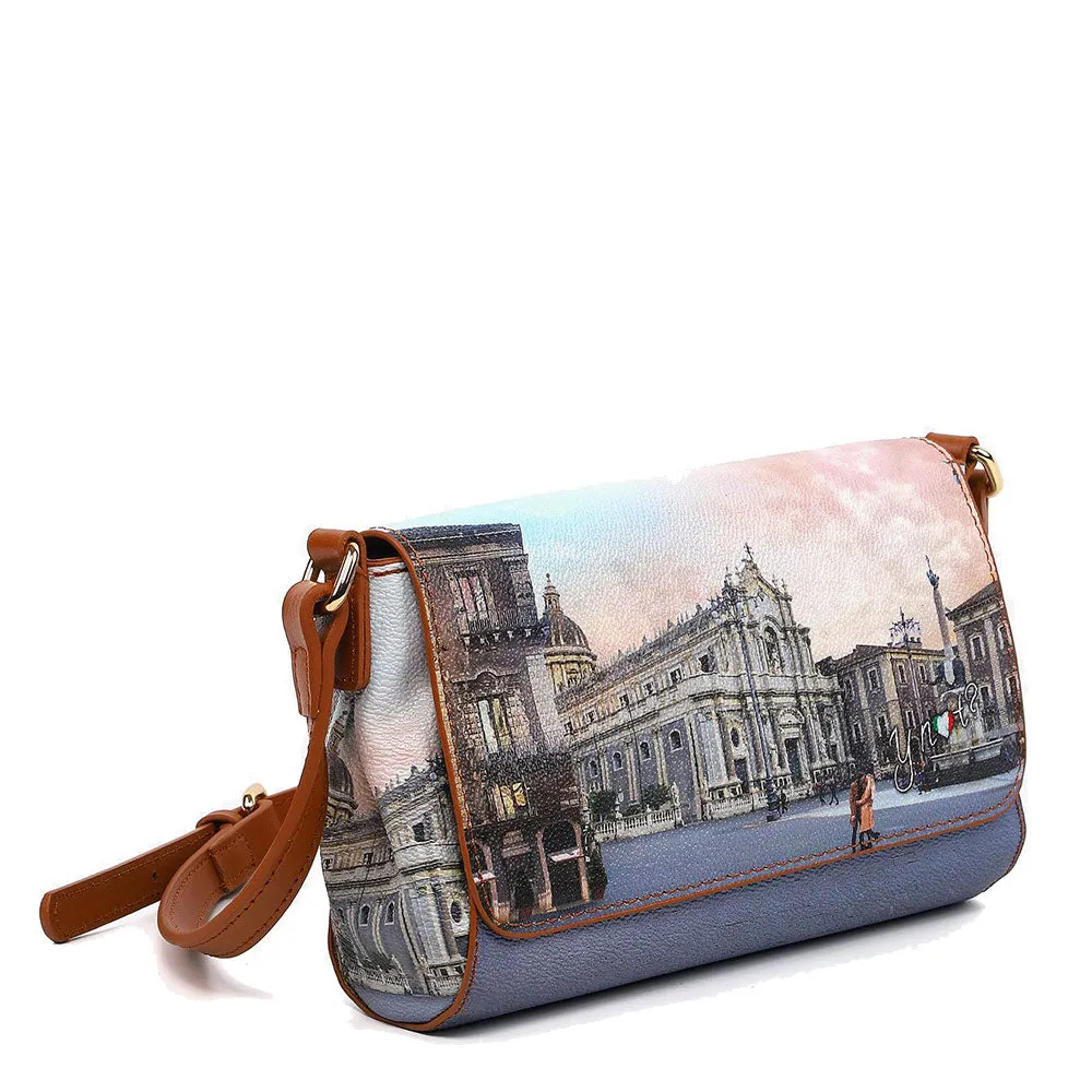 Borsa Donna a Tracolla Y NOT Chiusa Con Pattina YES-626 Stampa Catania Duomo