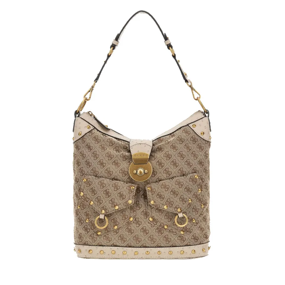 Borsa Donna Hobo a Spalla GUESS Linea Sardinia Colore Latte Logo