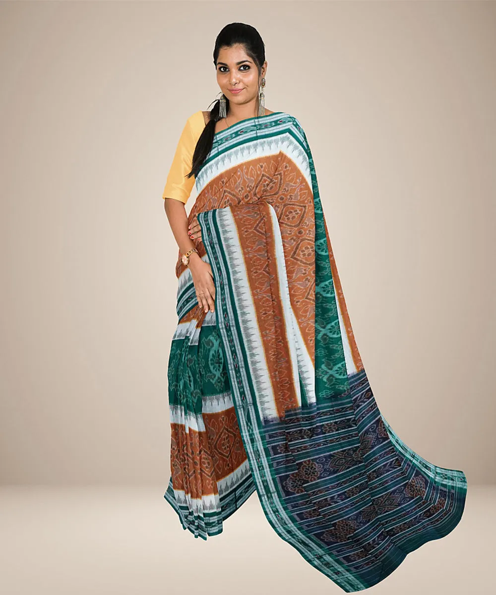 Brown bottle green cotton handwoven nuapatna saree