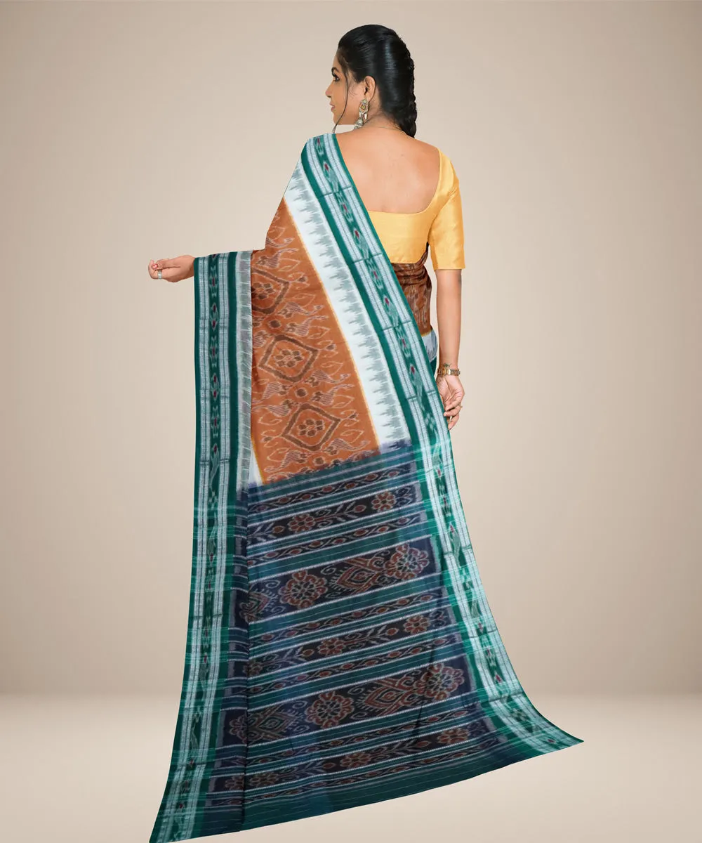 Brown bottle green cotton handwoven nuapatna saree