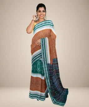 Brown bottle green cotton handwoven nuapatna saree