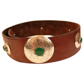 Brown Leather Belt with Green Metal Details