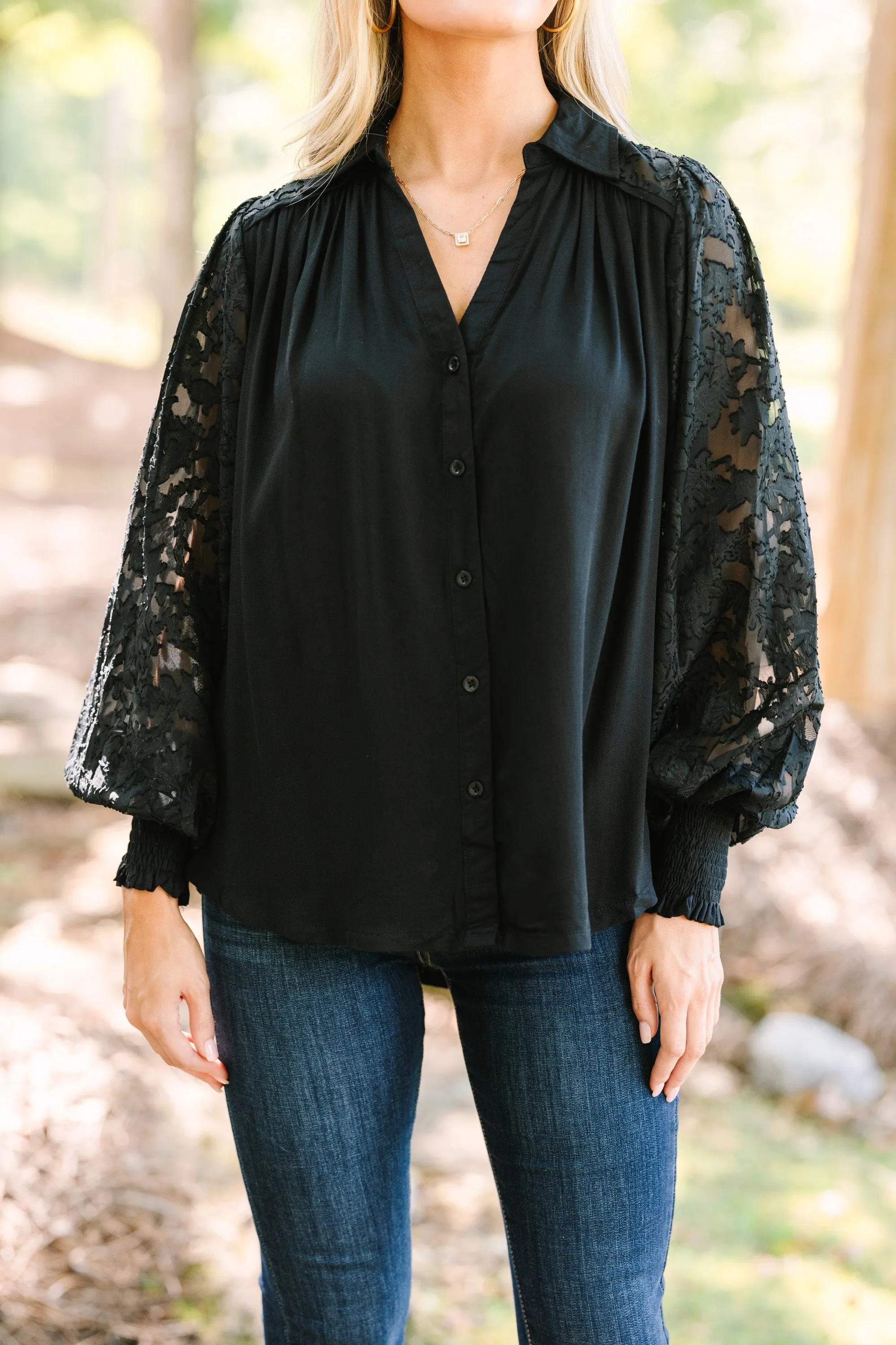 Certain Love Black Lace Sleeve Blouse