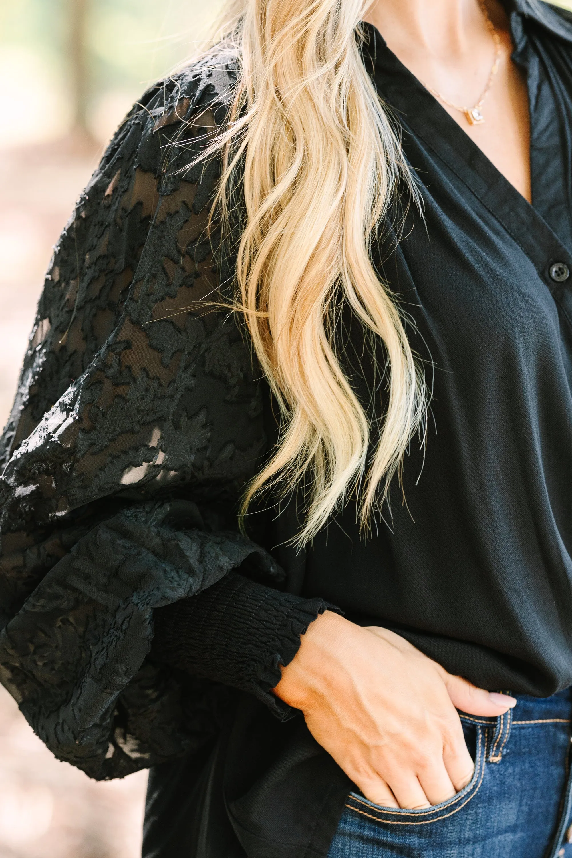 Certain Love Black Lace Sleeve Blouse