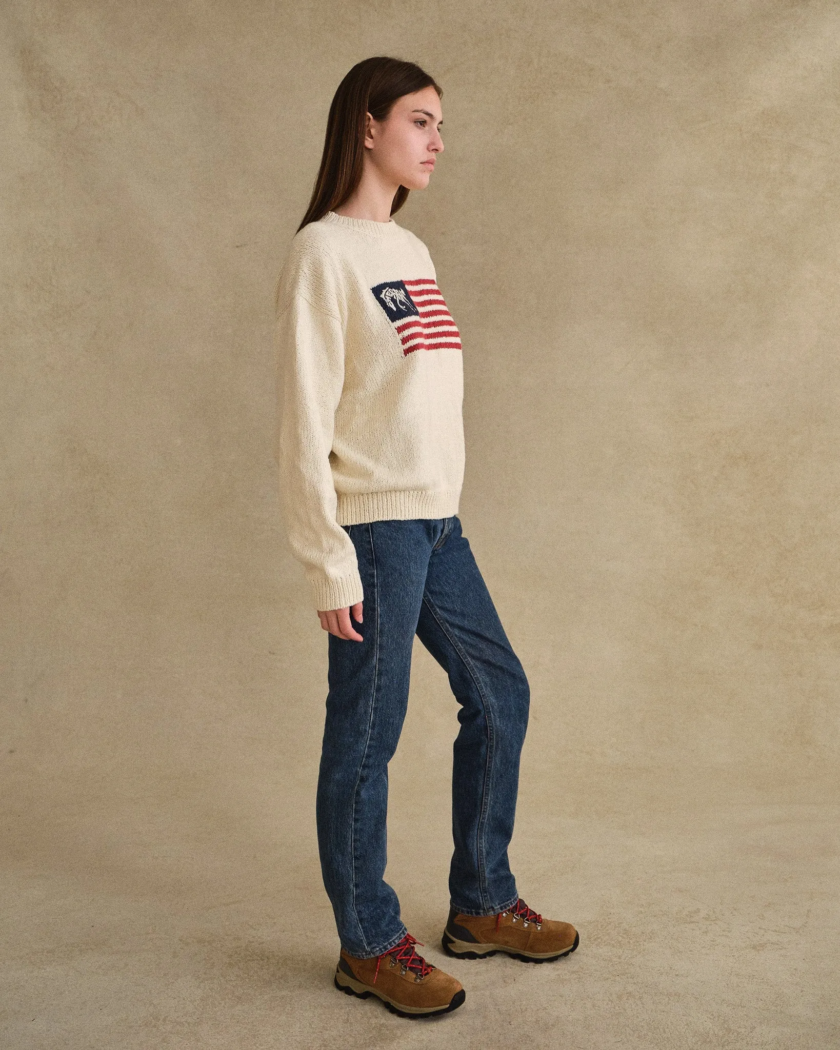 Cherry Flag Knit Crewneck (Cream)