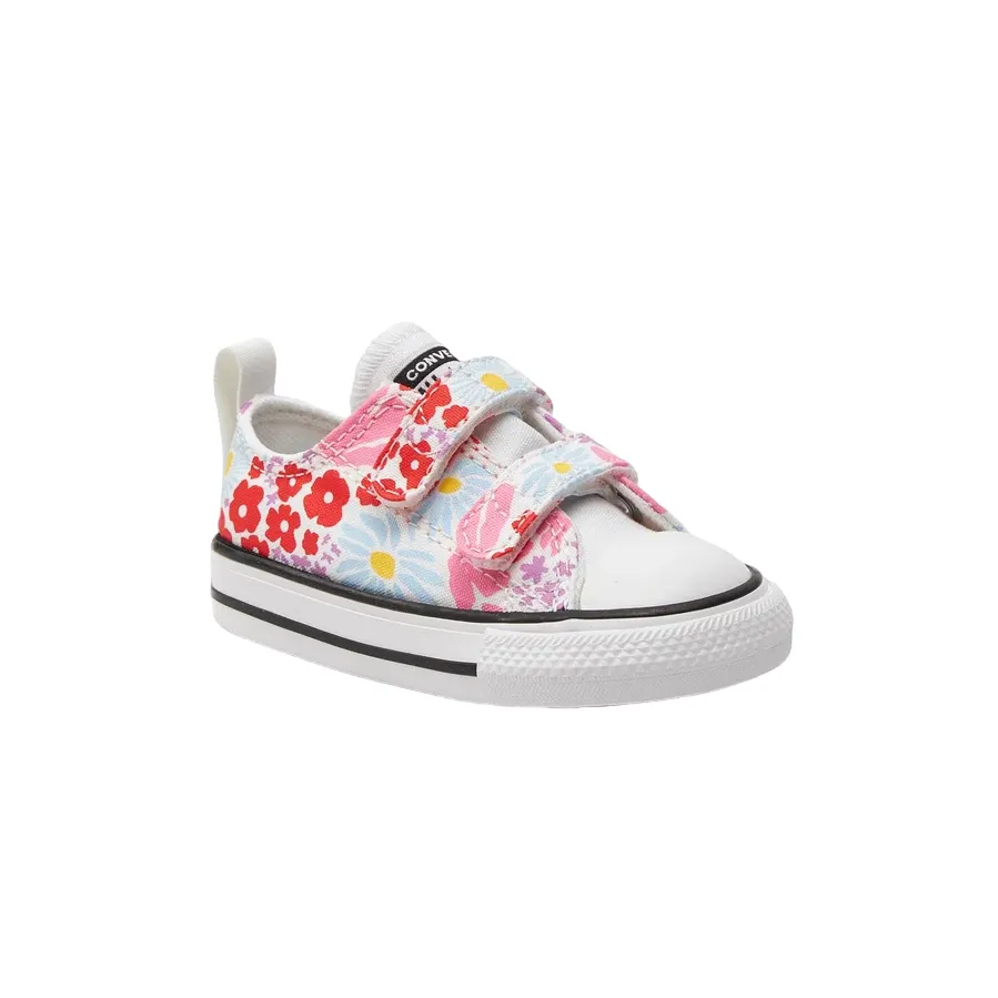 converse girl's sneakers shoe with 2 flower patterned tears A06340C white-light blue-pink