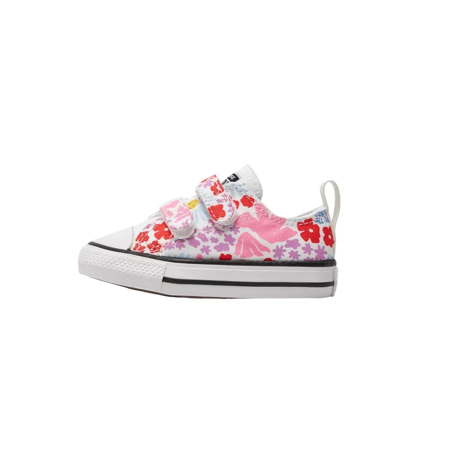 converse girl's sneakers shoe with 2 flower patterned tears A06340C white-light blue-pink