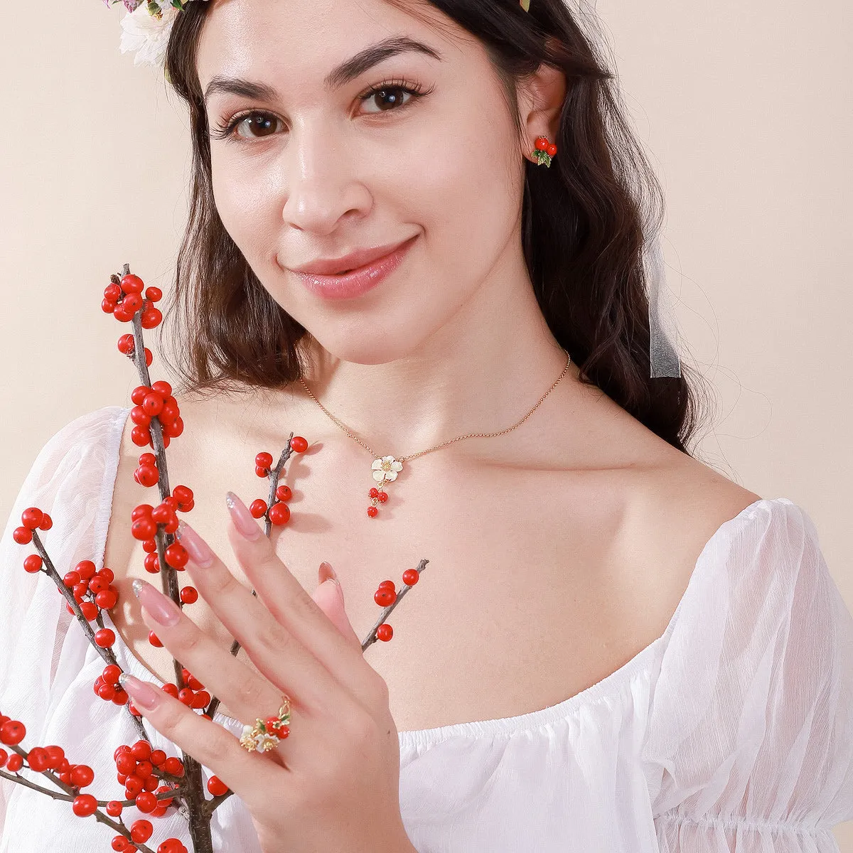 Cranberry Flowers Necklace