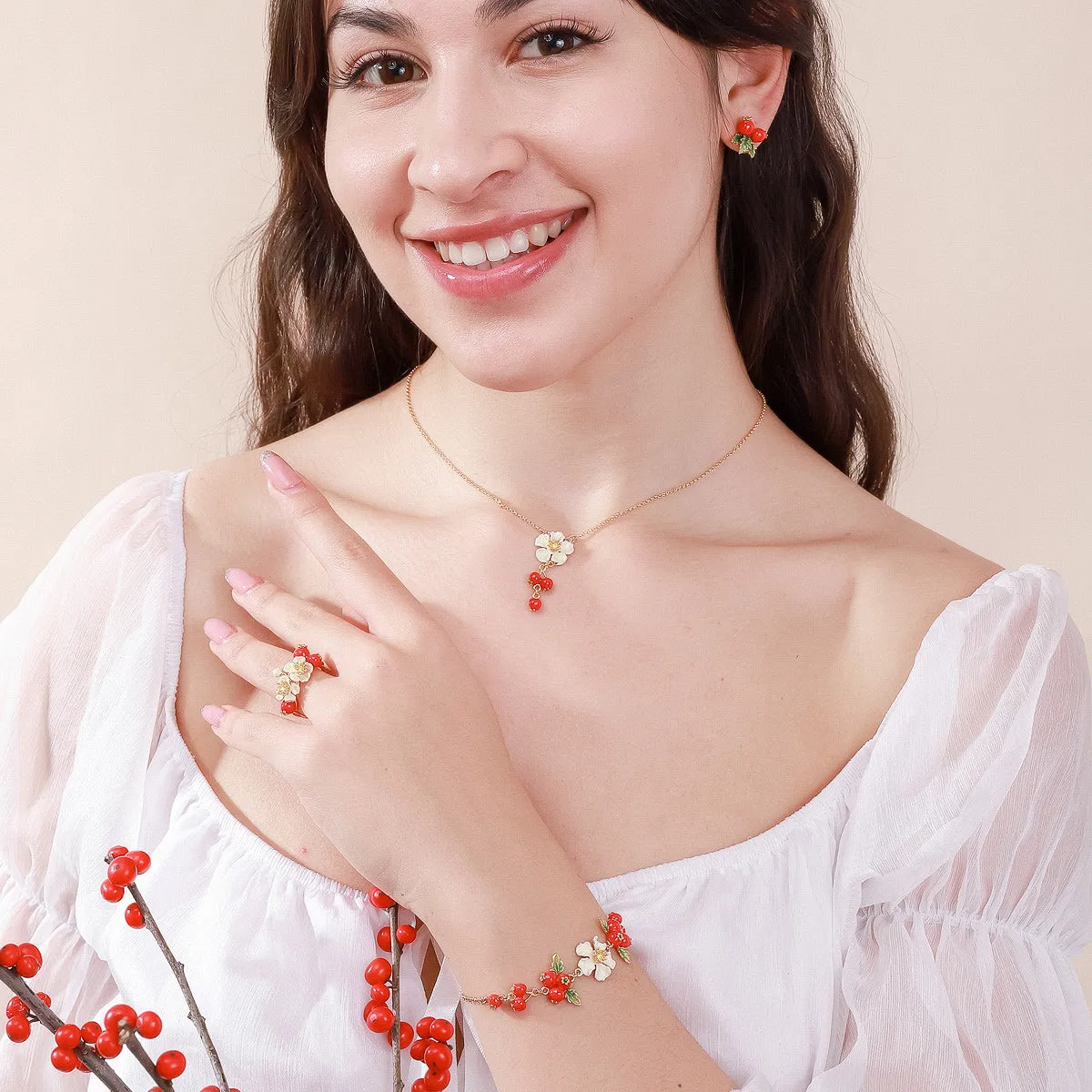 Cranberry Flowers Necklace