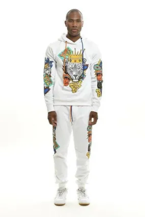 Crown Leopard Embroidery Fleece Tracksuits