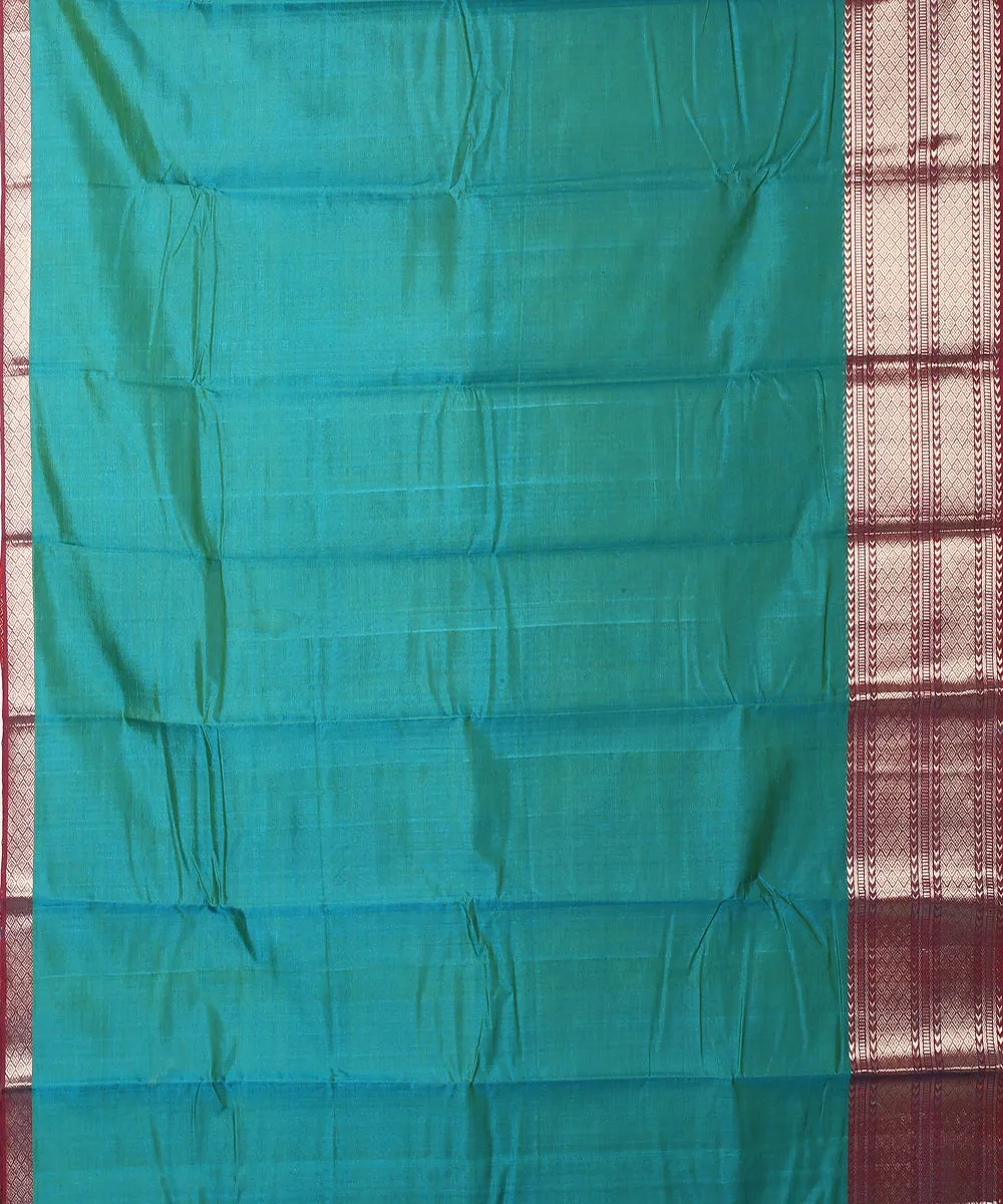 Cyan green handwoven mangalagiri cotton silk saree