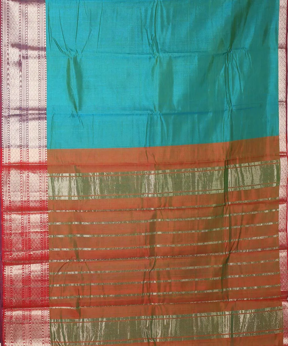 Cyan green handwoven mangalagiri cotton silk saree