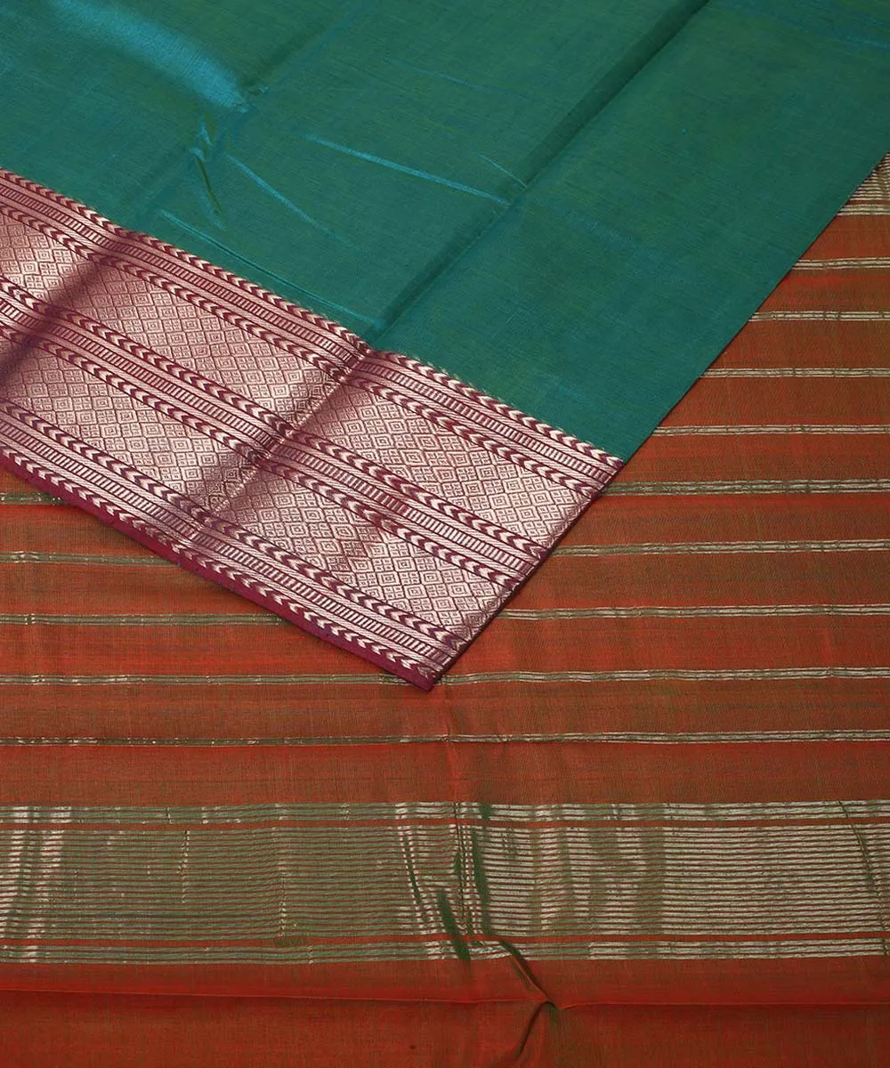 Cyan green handwoven mangalagiri cotton silk saree