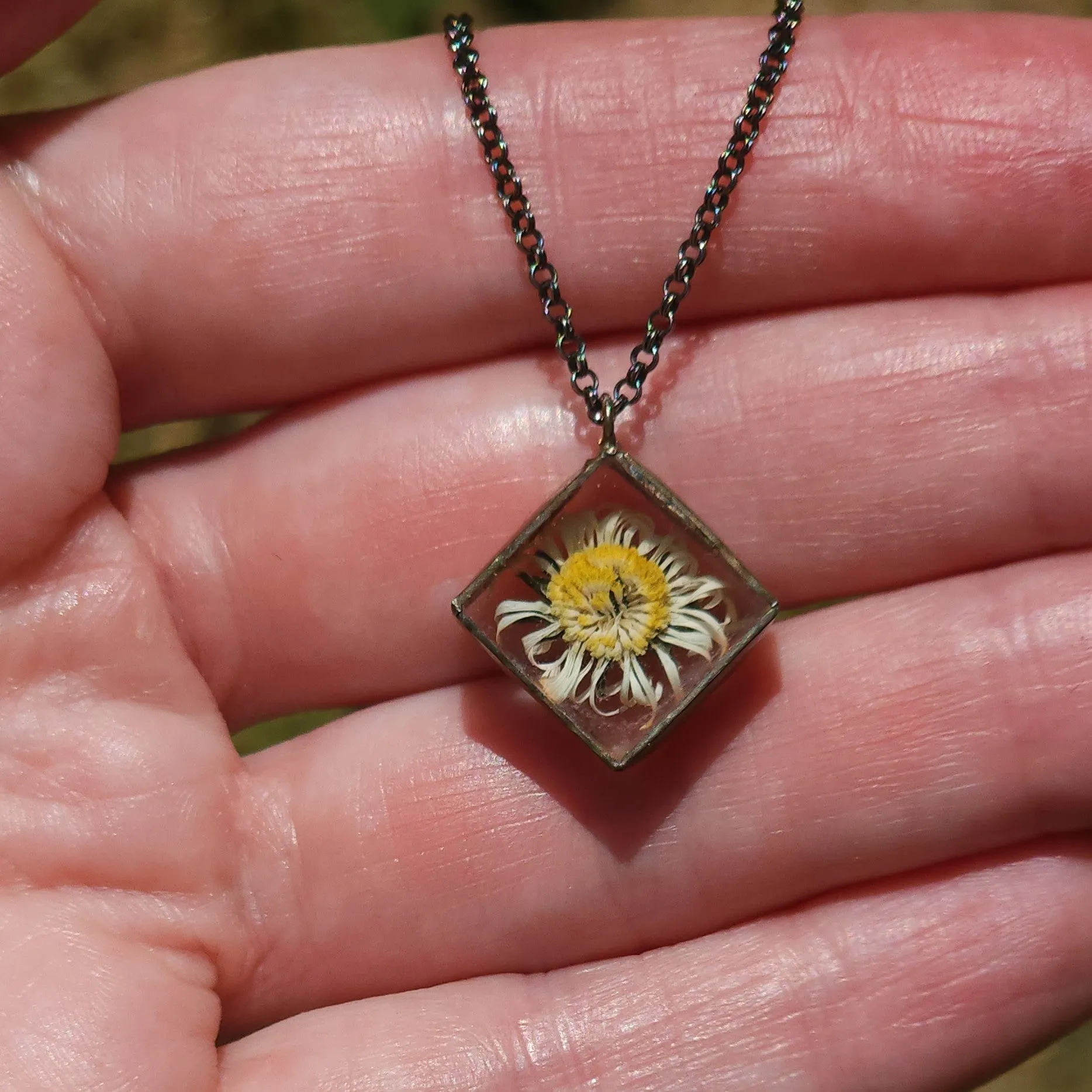 Daisy Flower Shadowbox Necklace