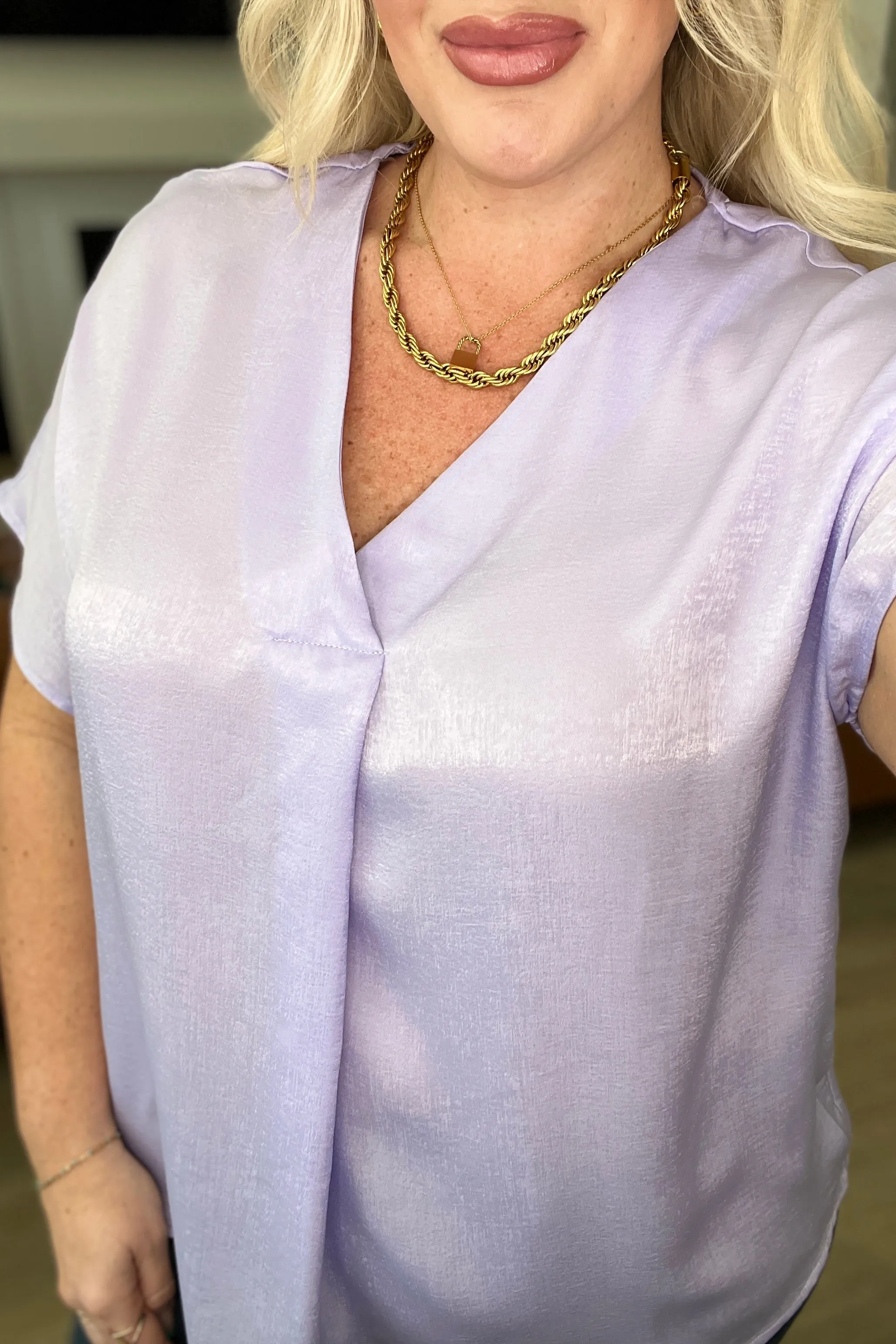 DOORBUSTER: Pleat Front V-Neck Top in Lavender (Ships in 1-2 Weeks)