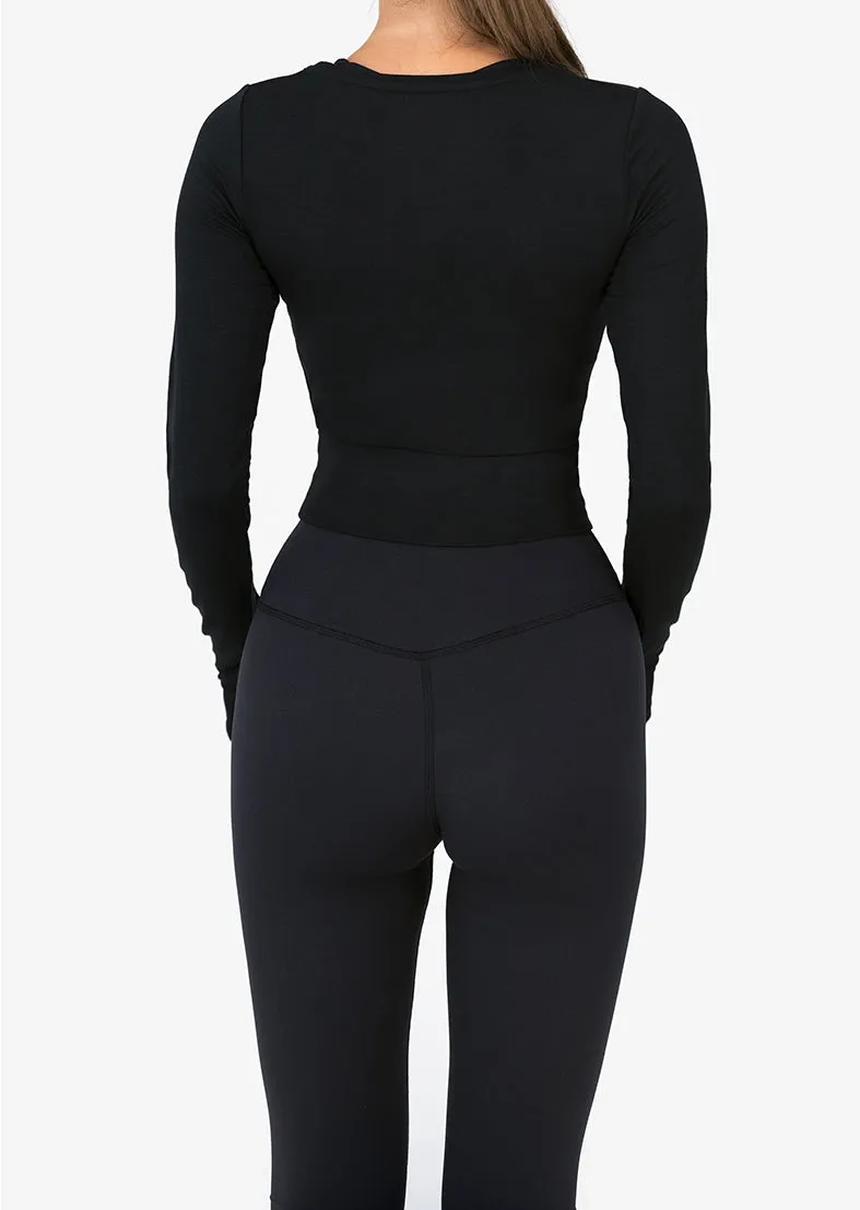 Elevate Aloe Cropped Long Sleeve Top Black