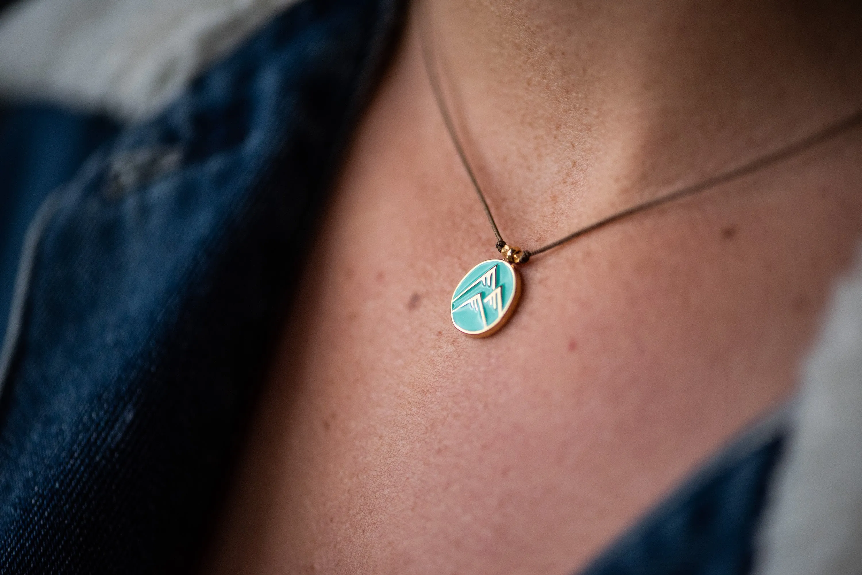 Enamel Charm Necklace - Aqua Mountain Peaks