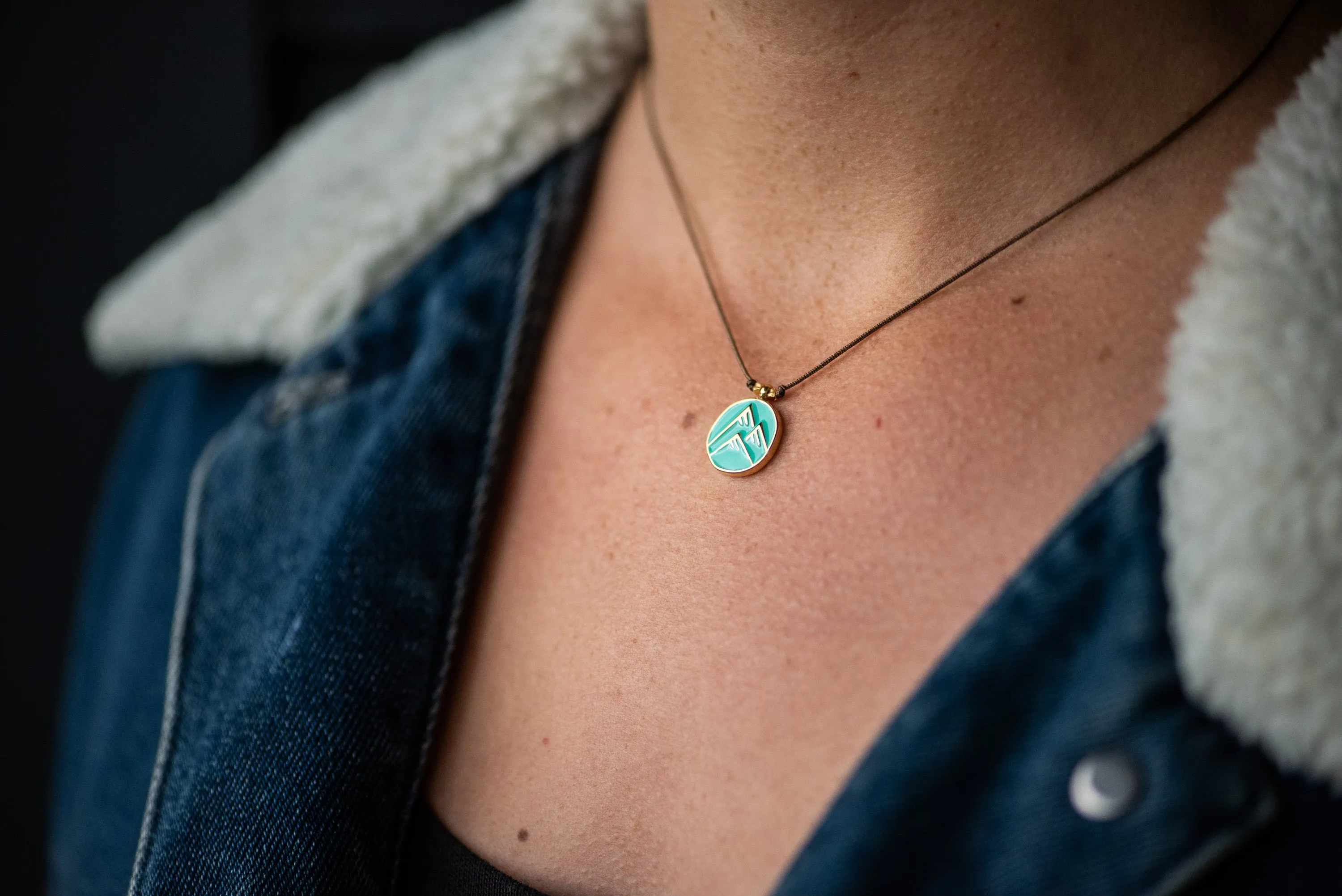 Enamel Charm Necklace - Aqua Mountain Peaks