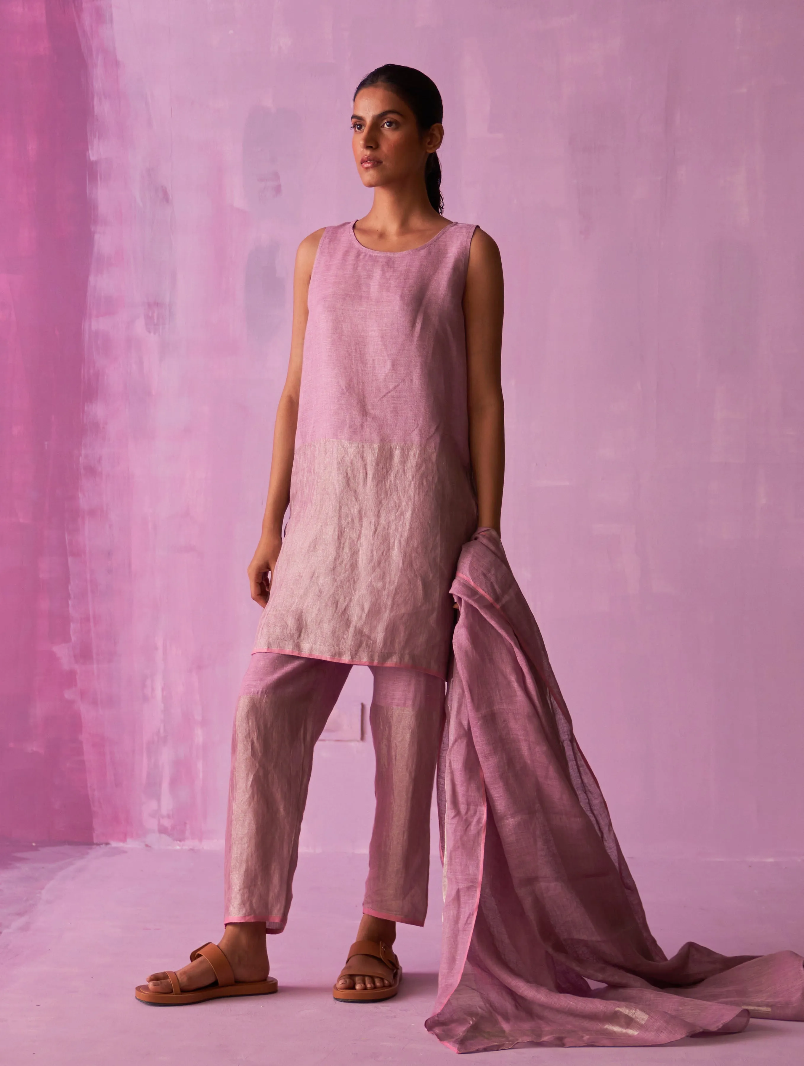 Essa Metallic Linen Pant - Lavender