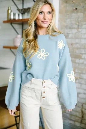 Feeling Femme Light Blue Floral Sweater