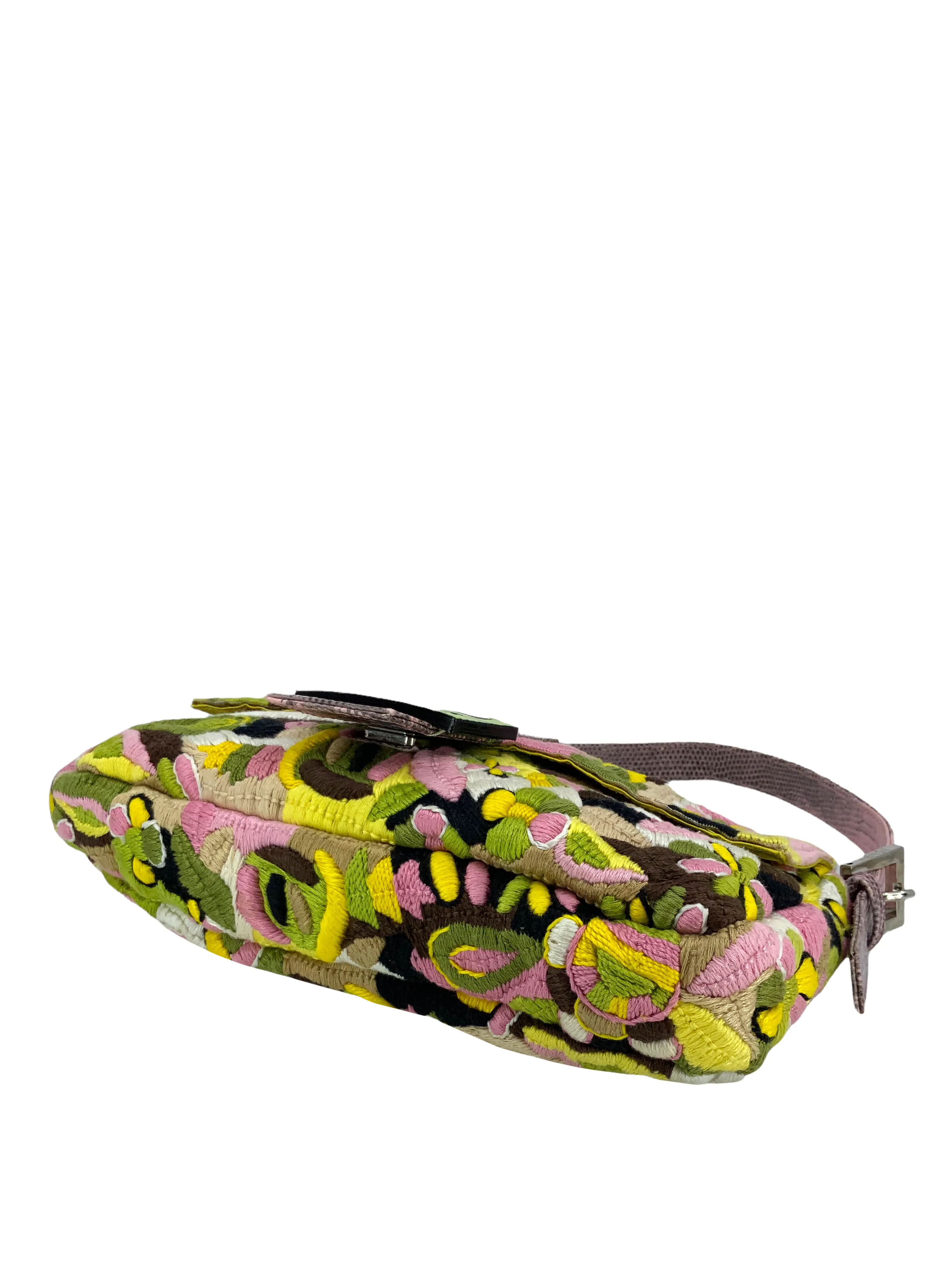 FENDI Lizard Embroidered Flower Baguette