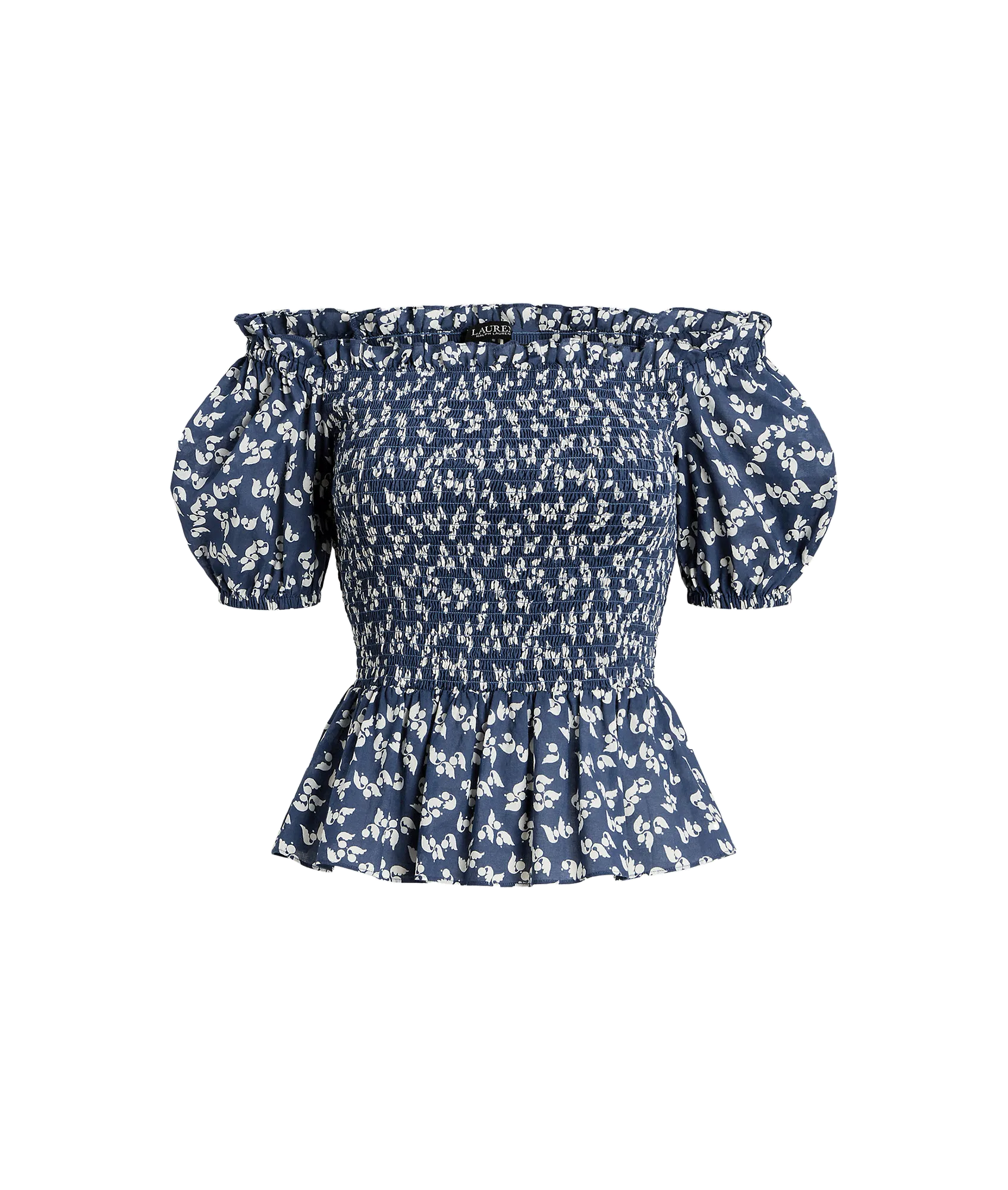 Floral Cotton Voile Peplum Blouse - Blue