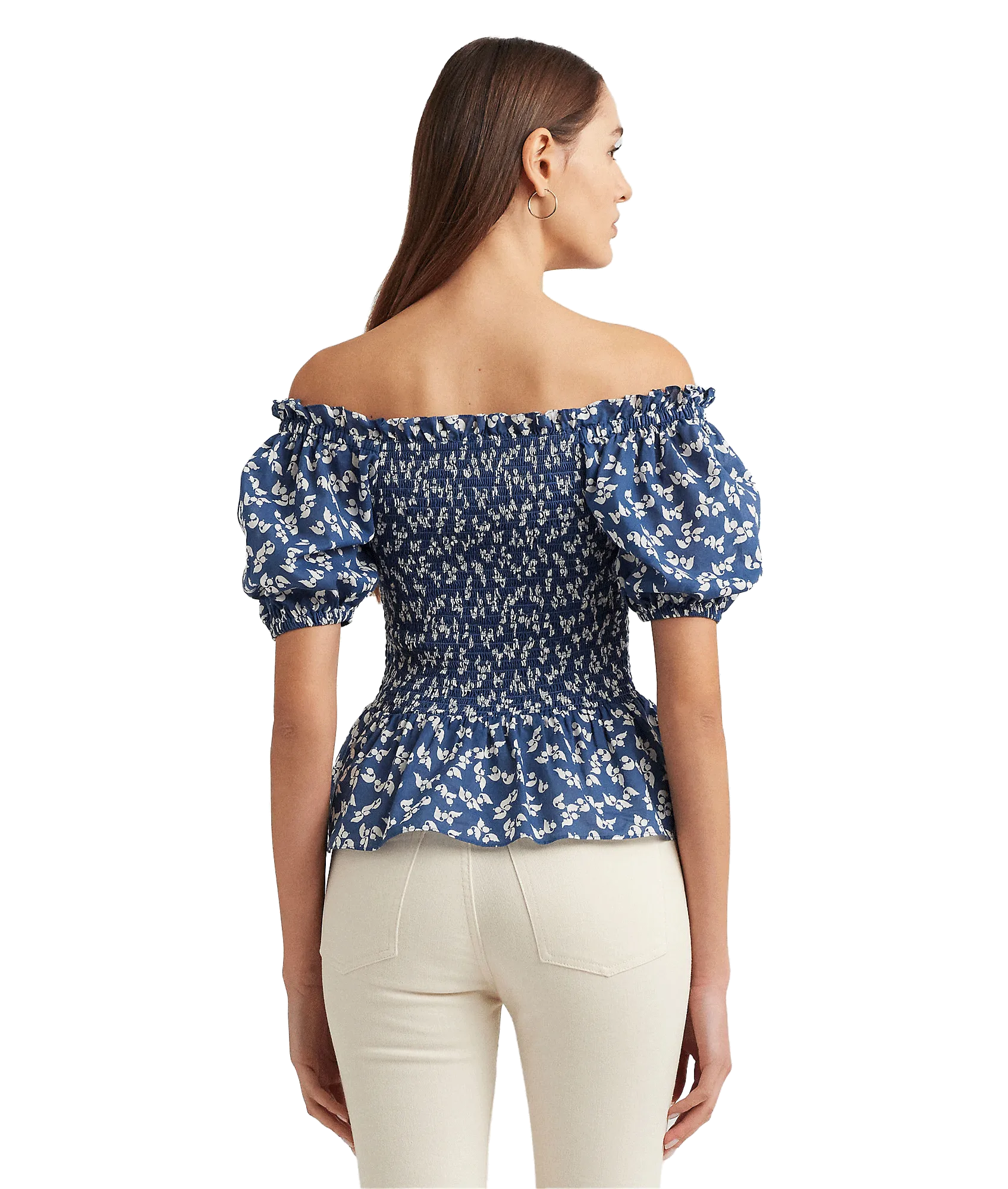 Floral Cotton Voile Peplum Blouse - Blue