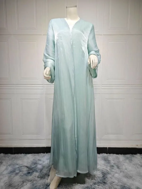 Flowy Women's Muslim Robe Dubai Over Shiny Silk Dress