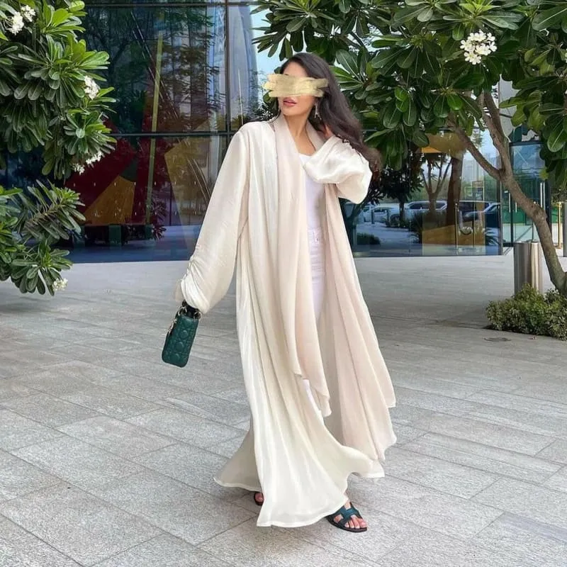 Flowy Women's Muslim Robe Dubai Over Shiny Silk Dress