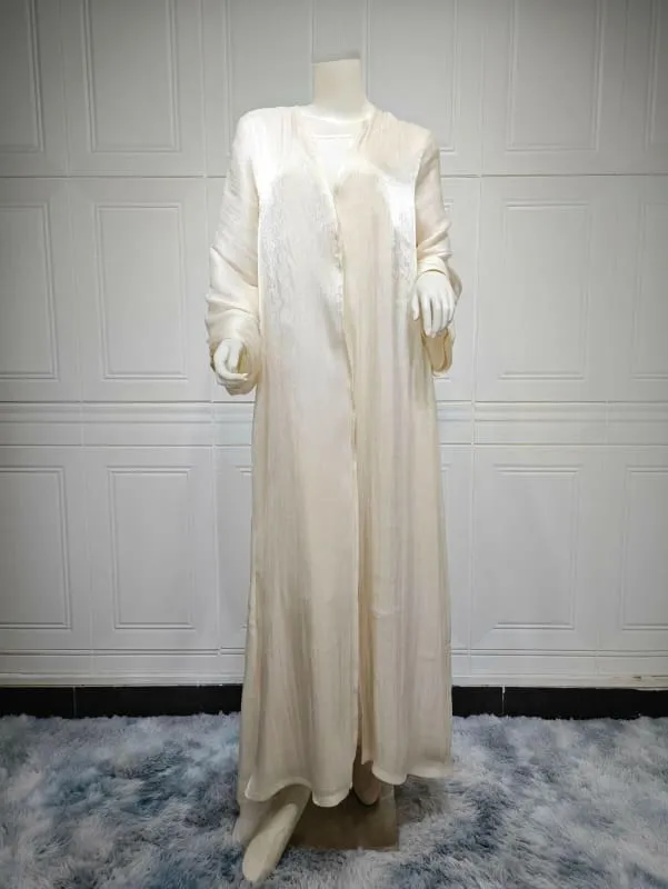 Flowy Women's Muslim Robe Dubai Over Shiny Silk Dress