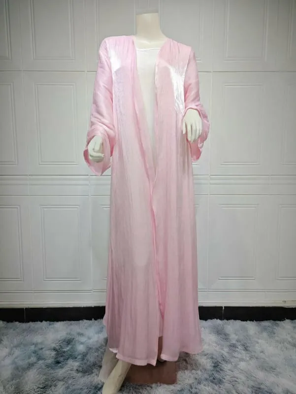 Flowy Women's Muslim Robe Dubai Over Shiny Silk Dress