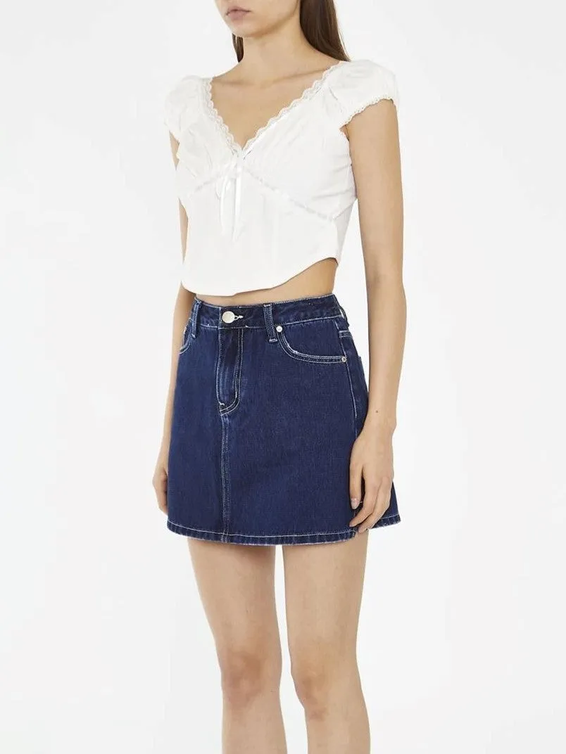 GLAMOROUS Lace Trim Crop Blouse