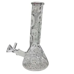 Glass beaker bong with glow-in-the-dark Ghost mask