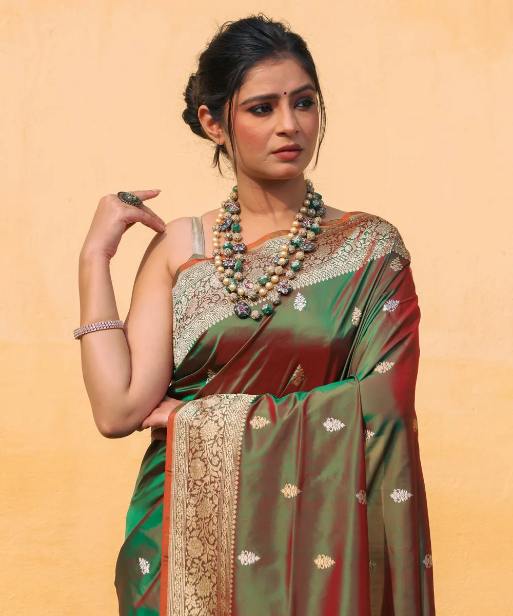 Green red silk handwoven banarasi saree