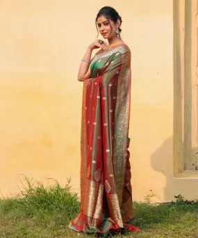 Green red silk handwoven banarasi saree