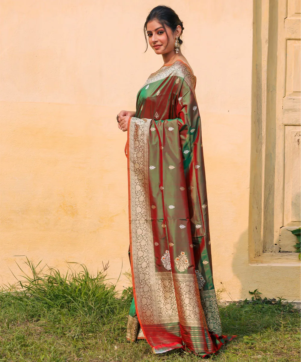 Green red silk handwoven banarasi saree