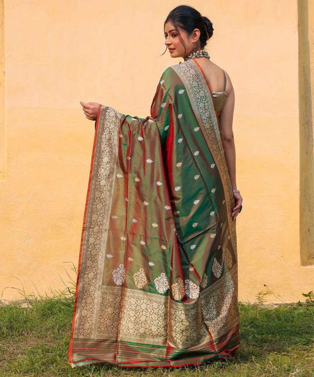 Green red silk handwoven banarasi saree