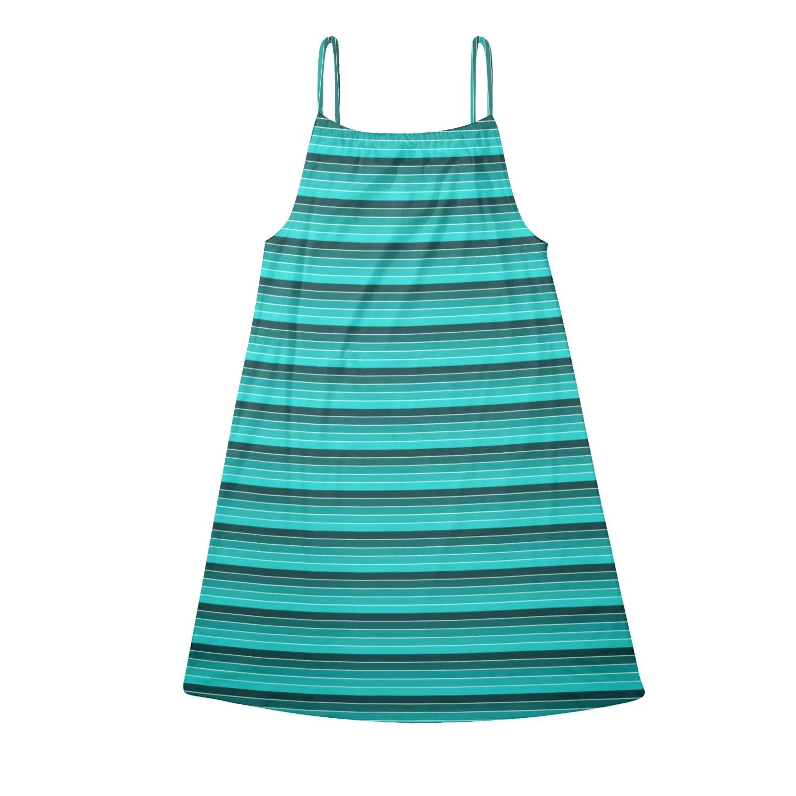 green striped print Drawstring Neck Sleeveless Dress (Model D68)