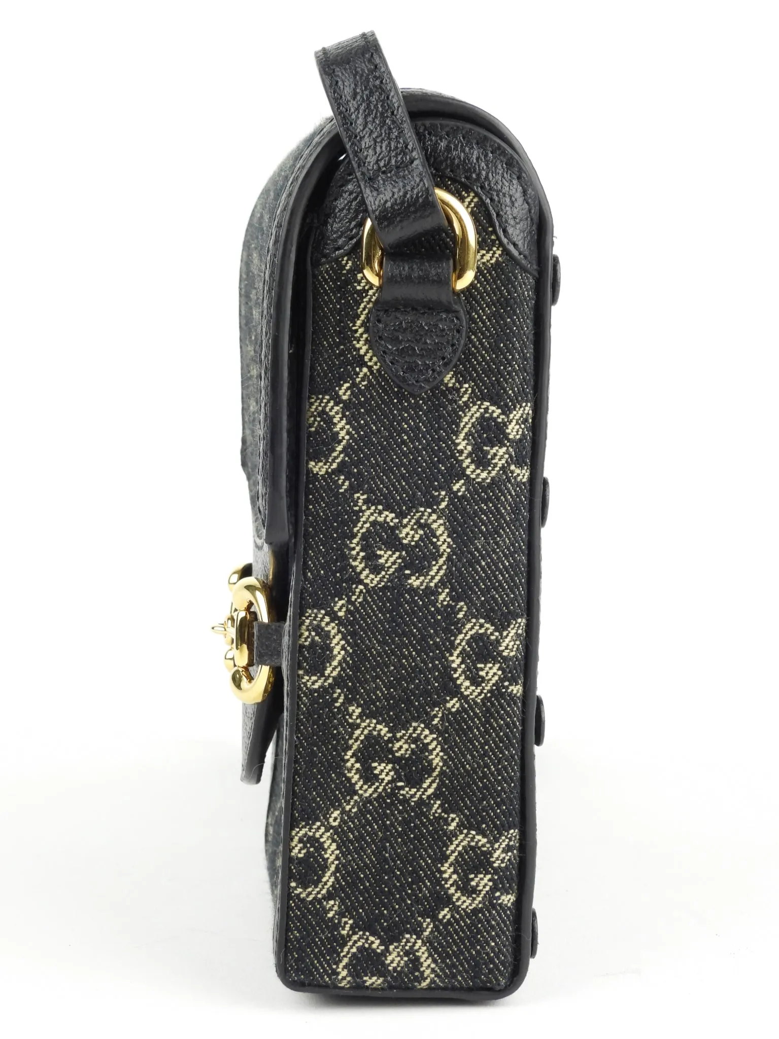 Gucci Black GG Monogram Canvas Mini Horsebit 1955 Shoulder Bag