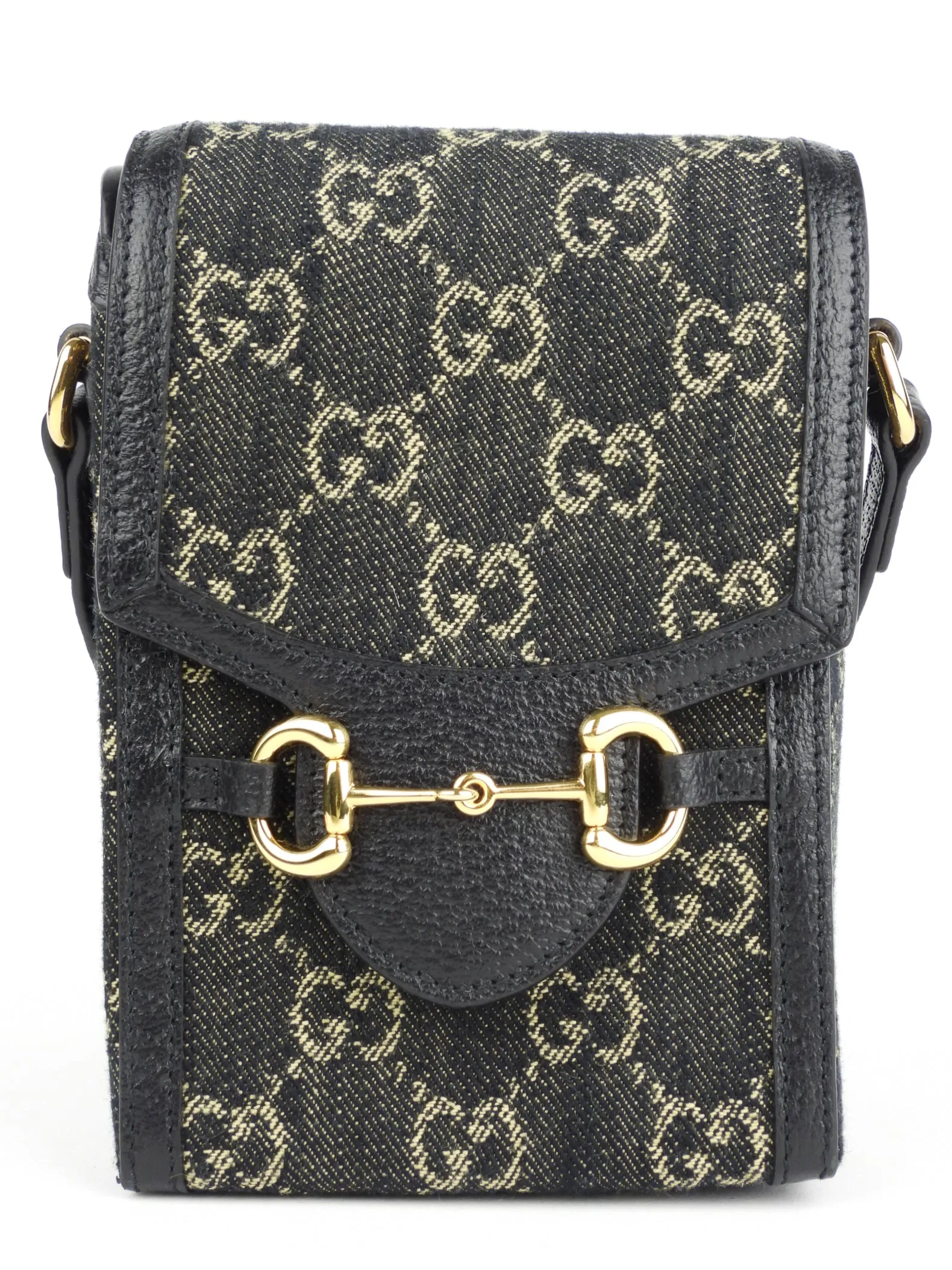 Gucci Black GG Monogram Canvas Mini Horsebit 1955 Shoulder Bag