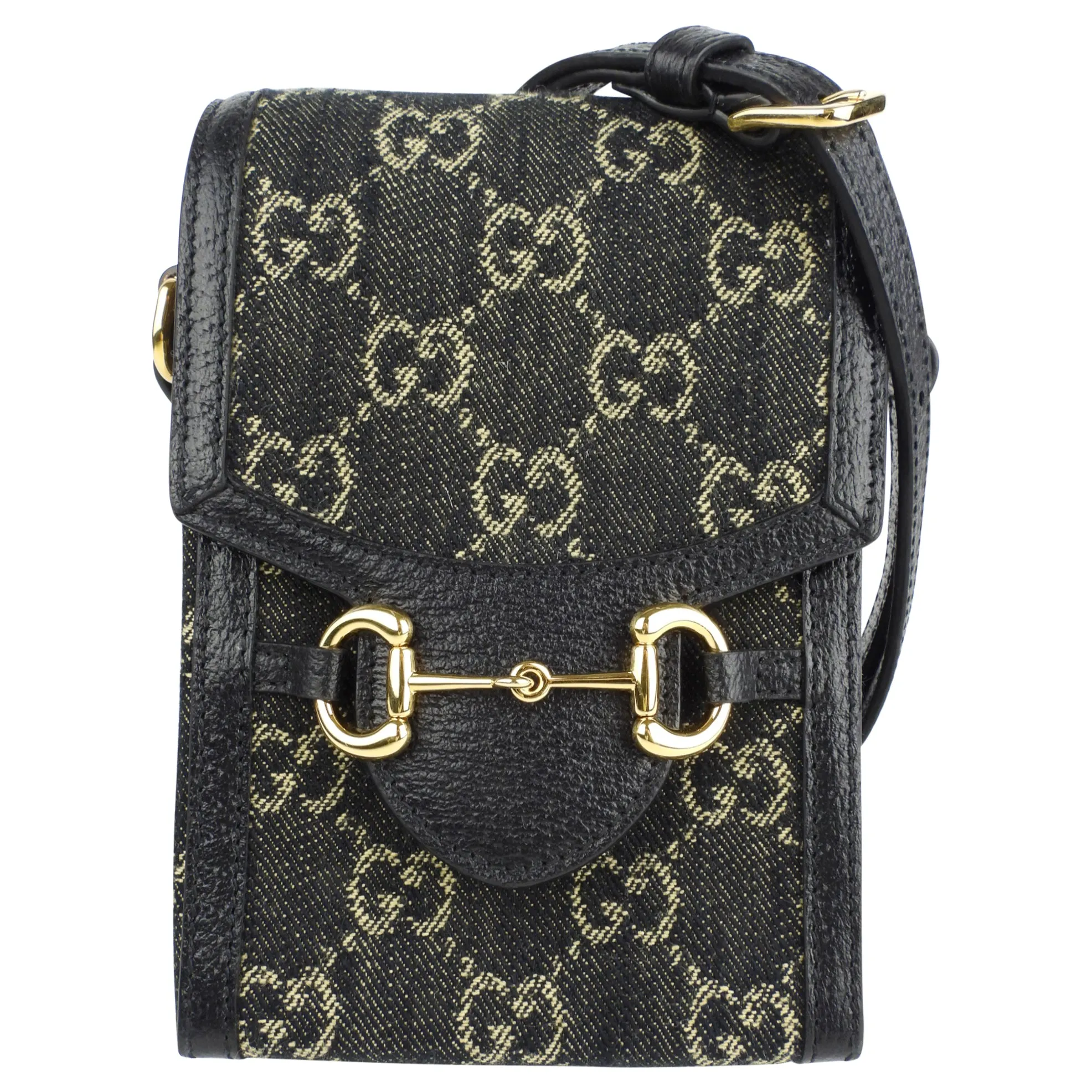 Gucci Black GG Monogram Canvas Mini Horsebit 1955 Shoulder Bag