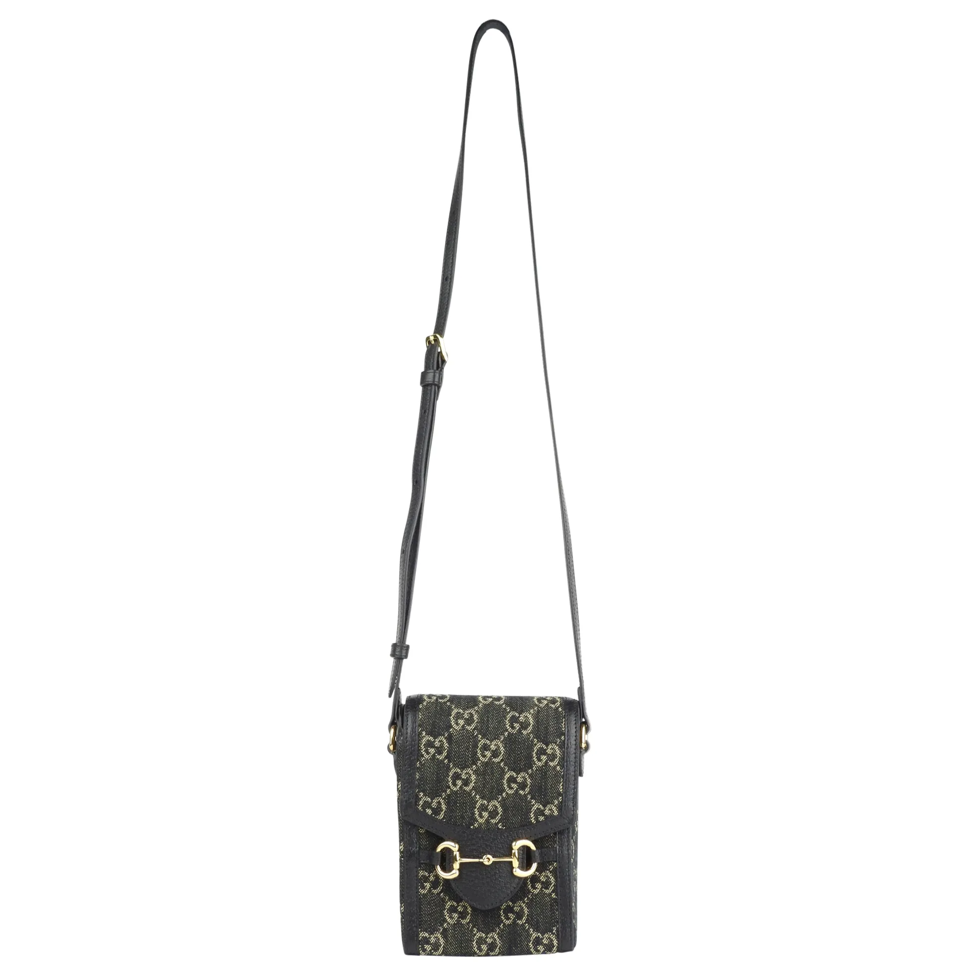 Gucci Black GG Monogram Canvas Mini Horsebit 1955 Shoulder Bag