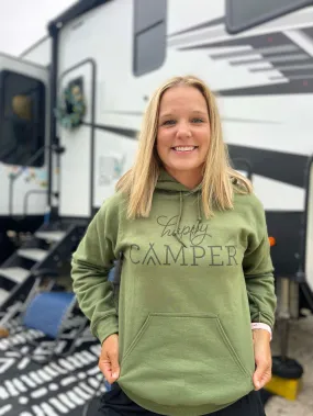 Happy Camper Script Adult Hoodies - light or dark artwork