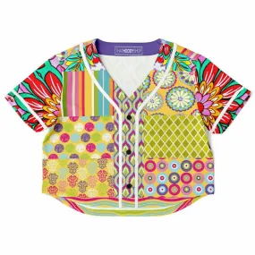 Hello Janis! Yellow Patchwork Cropped Button Front Jersey